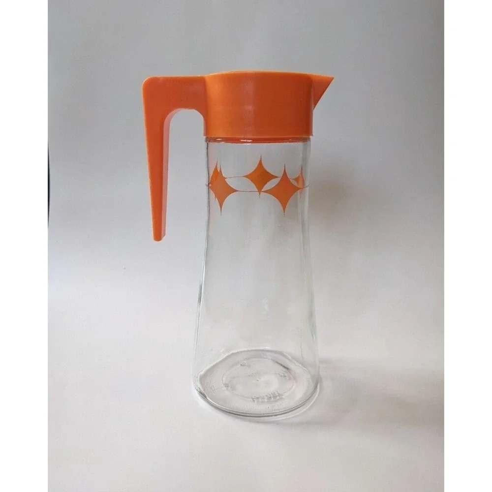Vtg Mid-Century Anchor Hocking Glass Carafe Orange Juice Pitcher Atomic Diamond‎